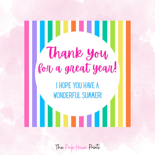Colorful Stripes End of Year Teacher Thank You