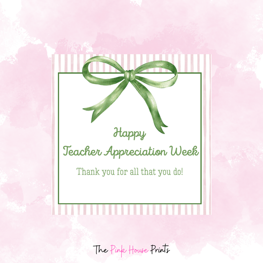 Green Bow Teacher Thank You Gift Tag