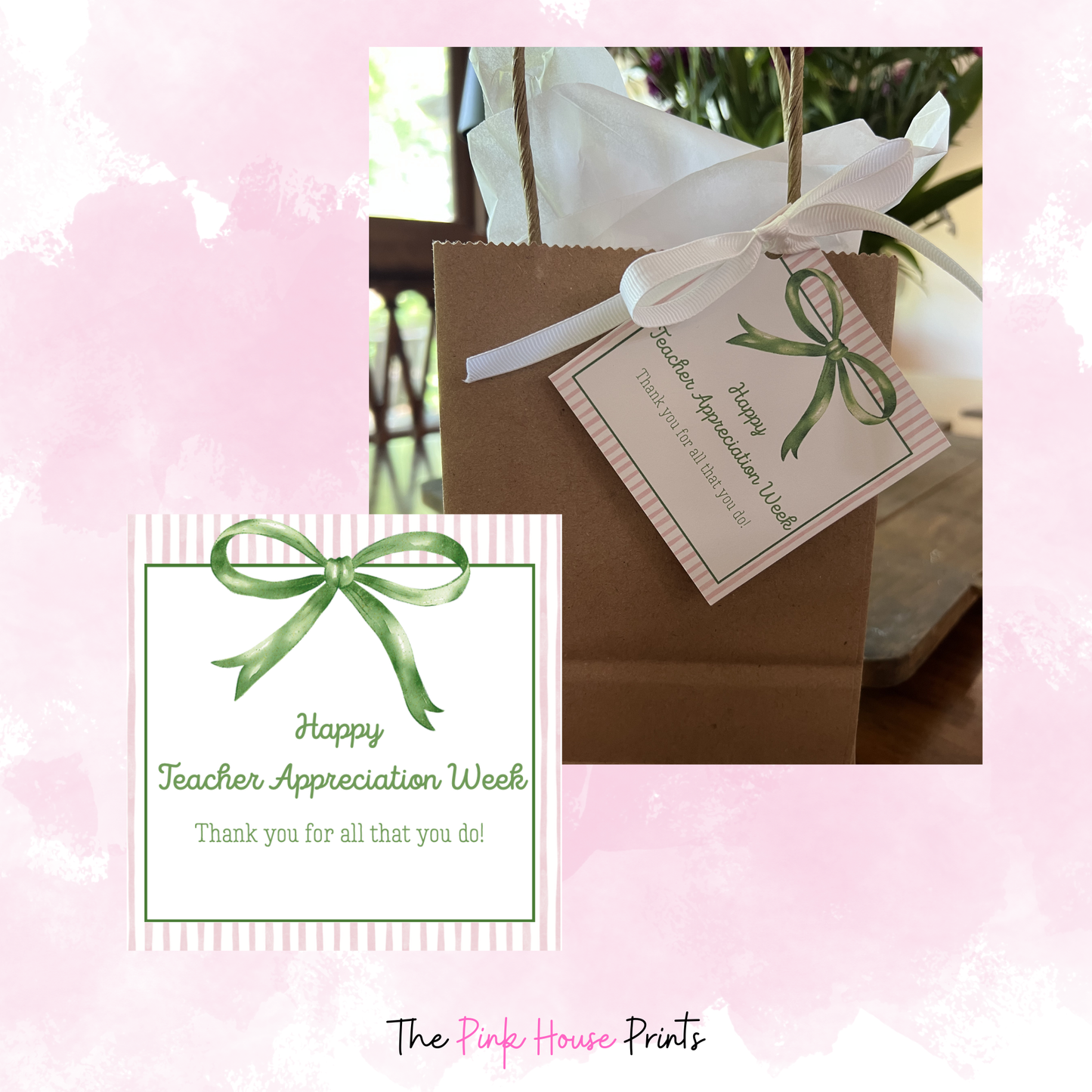 Green Bow Teacher Thank You Gift Tag