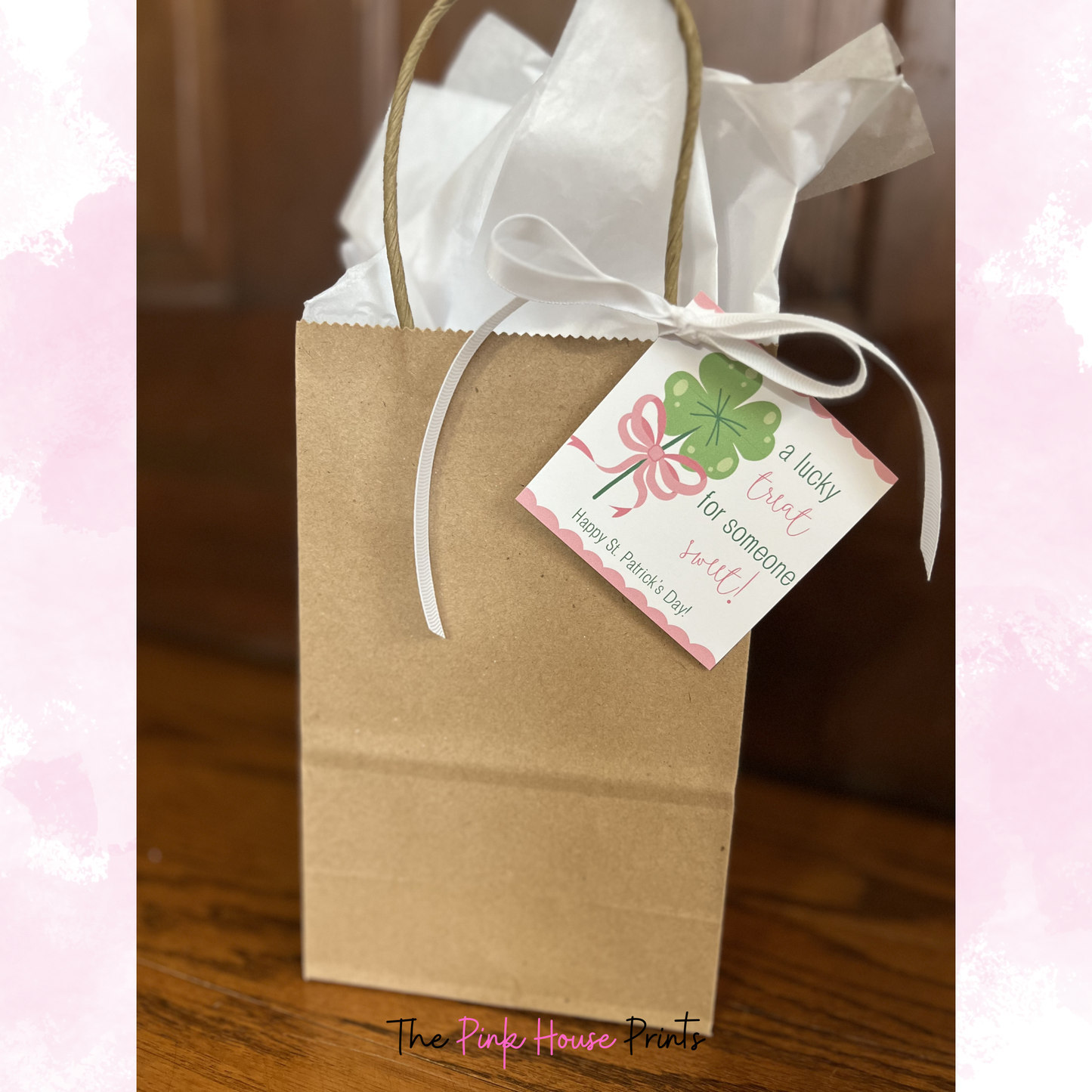 St. Patrick's Day Shamrock with Bow Gift Tag